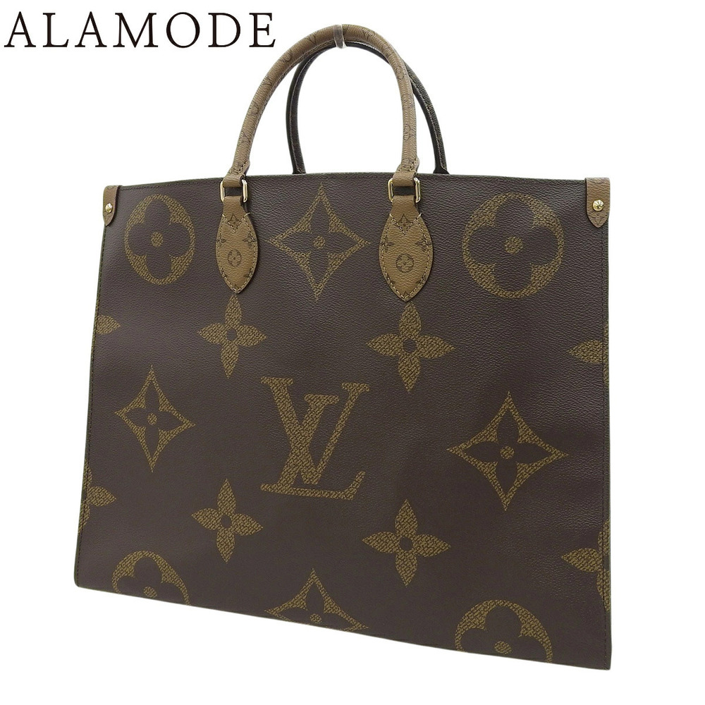 Louis Vuitton Monogram Giant Reverse Shoulder Tote Bag Canvas Camel Brown